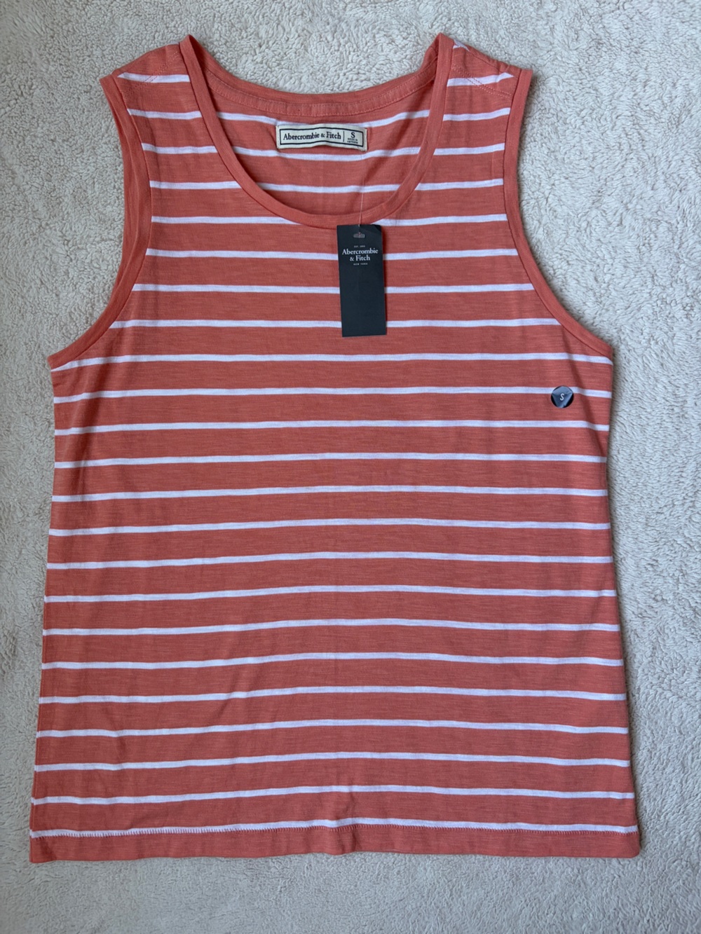 NWT Abercrombie & Fitch Coral and White Striped Tank Women Size Small